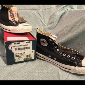 Brand new  BlackLeather Converse. Made in  USA..